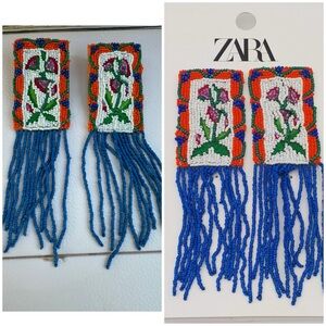 ⭐️ ZARA Beaded Earrings with Blue Fringe, light weight - RARE find ⭐️